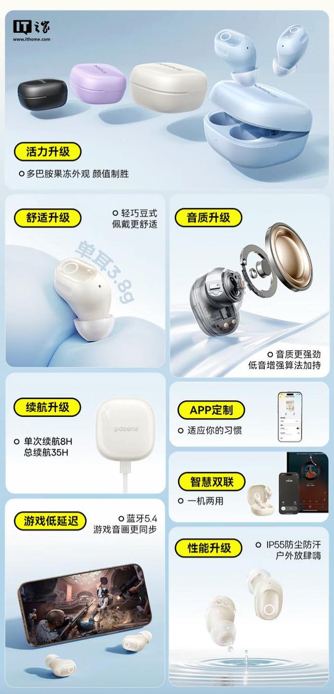 WS 蓝牙耳机：35 小时续航109 元J9真人游戏第一品牌倍思推出 BD1 T(图4)
